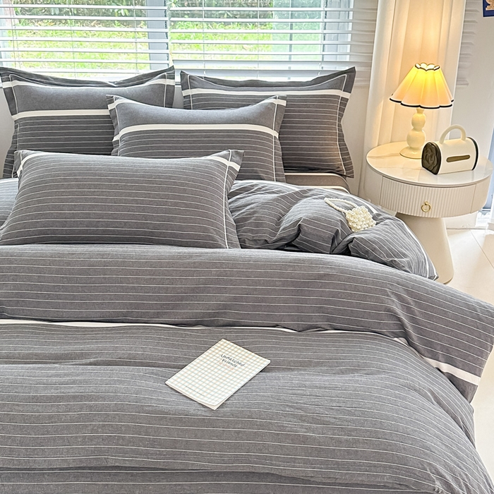 91家纺网 家纺一手货源 找家纺 侯先生家纺 2025新款全棉色织四件套纯棉被套床单四季款格子三件套 多拉-灰