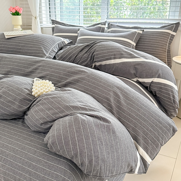 91家纺网 家纺一手货源 找家纺 侯先生家纺 2025新款全棉色织四件套纯棉被套床单四季款格子三件套 多拉-灰