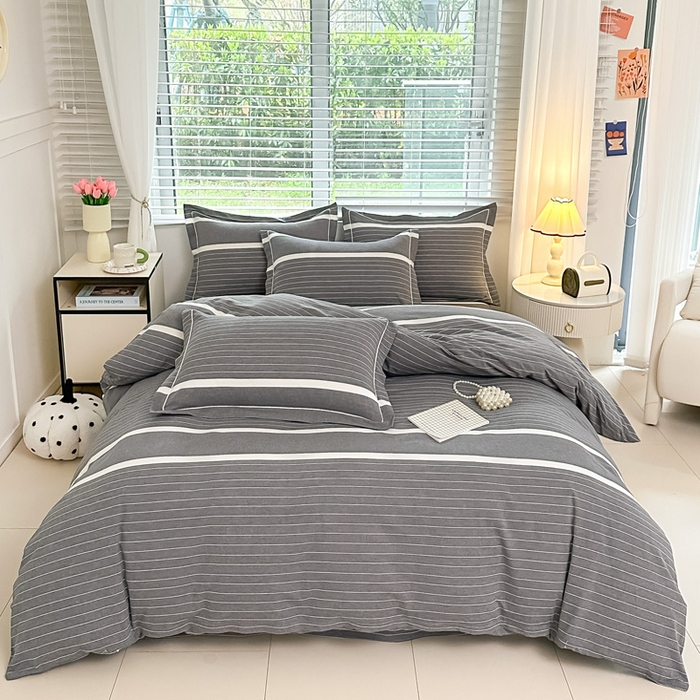 91家纺网 家纺一手货源 找家纺 侯先生家纺 2025新款全棉色织四件套纯棉被套床单四季款格子三件套 多拉-灰