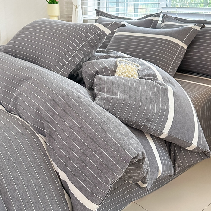 91家纺网 家纺一手货源 找家纺 侯先生家纺 2025新款全棉色织四件套纯棉被套床单四季款格子三件套 多拉-灰