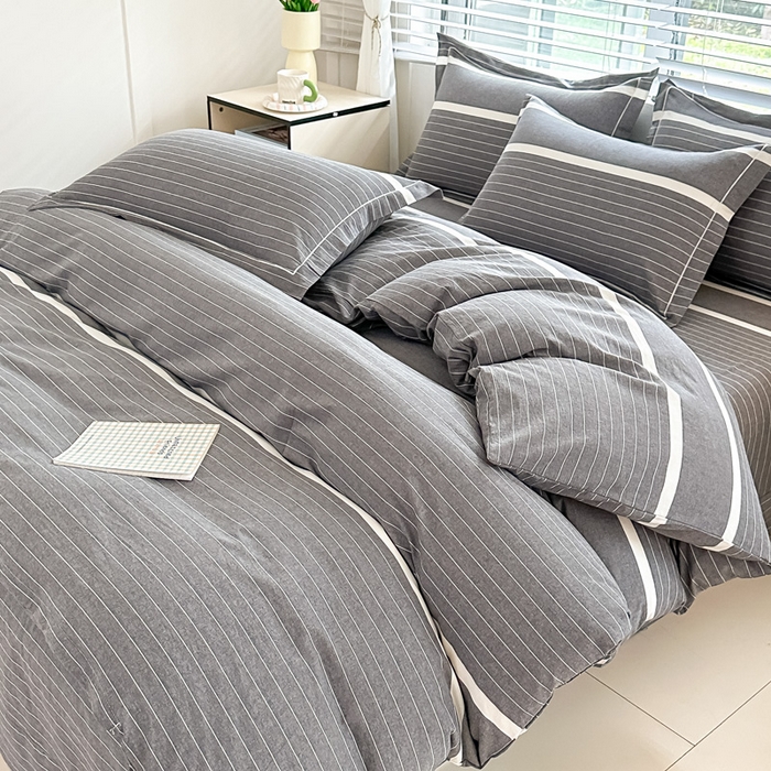 91家纺网 家纺一手货源 找家纺 侯先生家纺 2025新款全棉色织四件套纯棉被套床单四季款格子三件套 多拉-灰