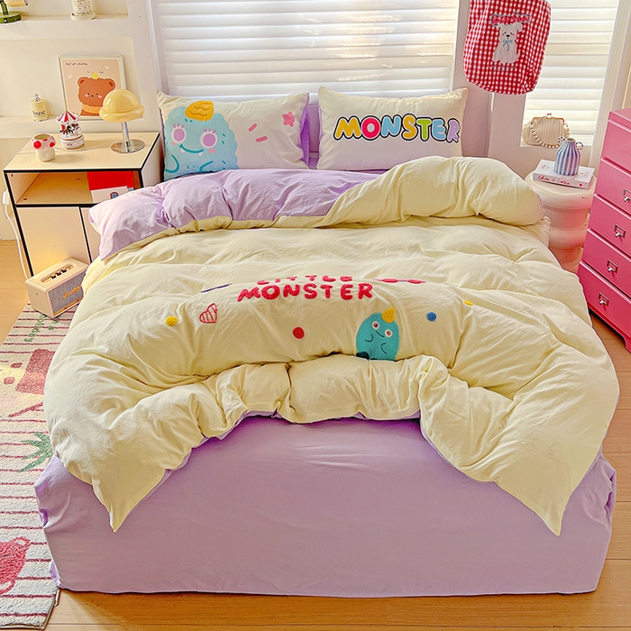 91家纺网 家纺一手货源 找家纺 海岛哥哥 2025新款大版毛巾绣四件套 毛毛小怪兽