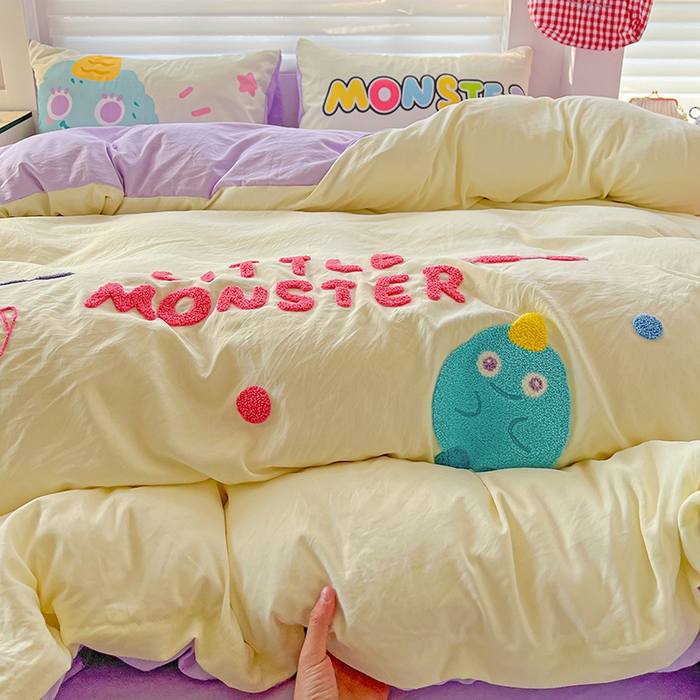 91家纺网 家纺一手货源 找家纺 海岛哥哥 2025新款大版毛巾绣四件套 毛毛小怪兽