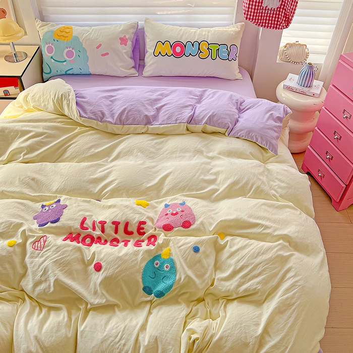 91家纺网 家纺一手货源 找家纺 海岛哥哥 2025新款大版毛巾绣四件套 毛毛小怪兽