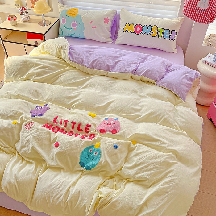 91家纺网 家纺一手货源 找家纺 海岛哥哥 2025新款大版毛巾绣四件套 毛毛小怪兽