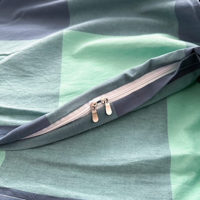 91家纺网 家纺一手货源 找家纺 侯先生家纺 2025新款全棉色织四件套纯棉被套床单四季款格子三件套 荷绿大格