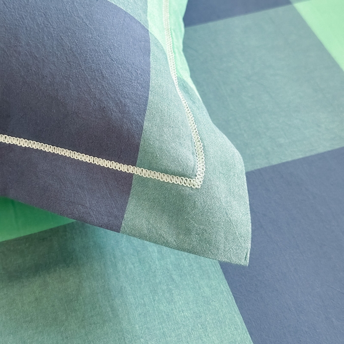 91家纺网 家纺一手货源 找家纺 侯先生家纺 2025新款全棉色织四件套纯棉被套床单四季款格子三件套 荷绿大格