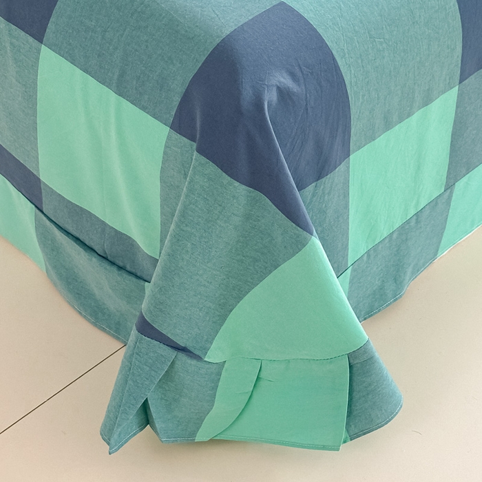 91家纺网 家纺一手货源 找家纺 侯先生家纺 2025新款全棉色织四件套纯棉被套床单四季款格子三件套 荷绿大格