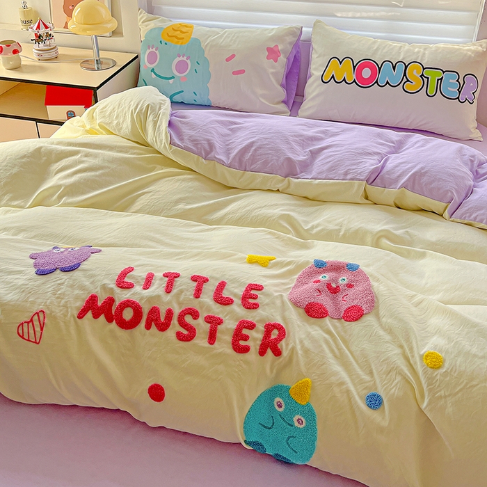 91家纺网 家纺一手货源 找家纺 海岛哥哥 2025新款大版毛巾绣四件套 毛毛小怪兽