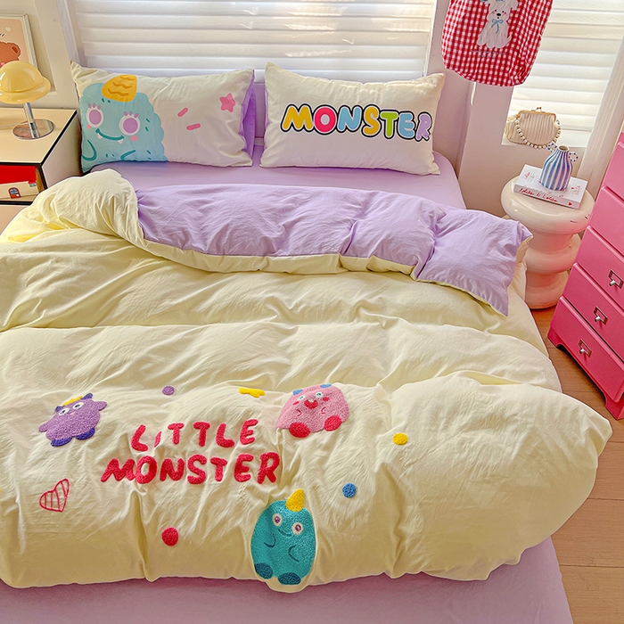 91家纺网 家纺一手货源 找家纺 海岛哥哥 2025新款大版毛巾绣四件套 毛毛小怪兽