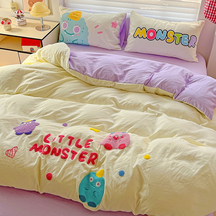 91家纺网 家纺一手货源 找家纺 海岛哥哥 2025新款大版毛巾绣四件套 毛毛小怪兽