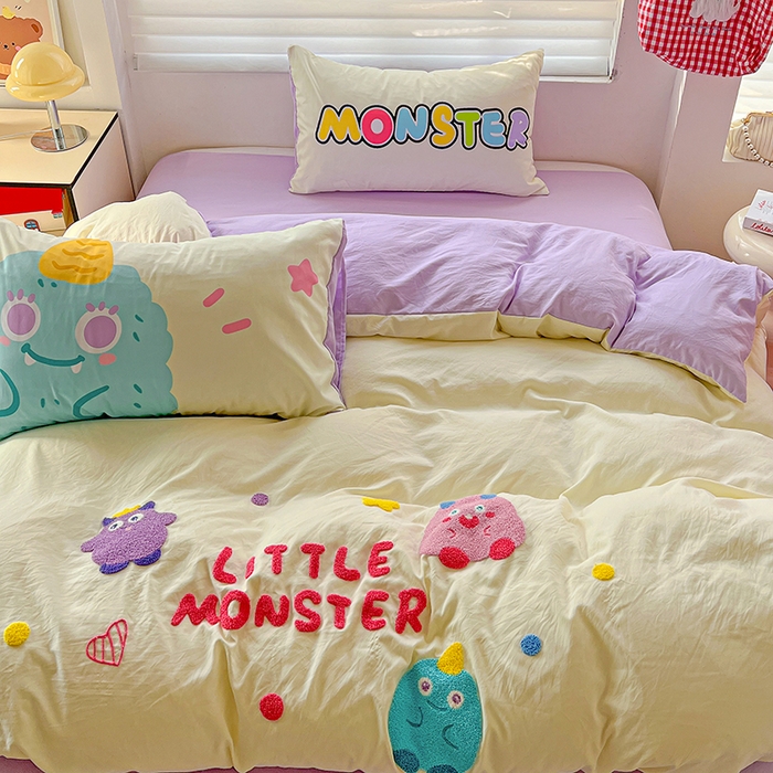 91家纺网 家纺一手货源 找家纺 海岛哥哥 2025新款大版毛巾绣四件套 毛毛小怪兽