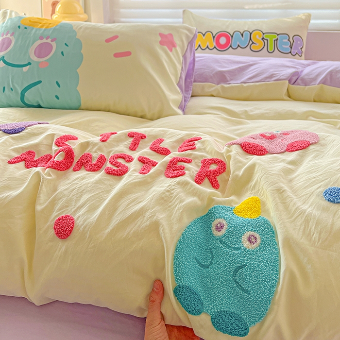 91家纺网 家纺一手货源 找家纺 海岛哥哥 2025新款大版毛巾绣四件套 毛毛小怪兽