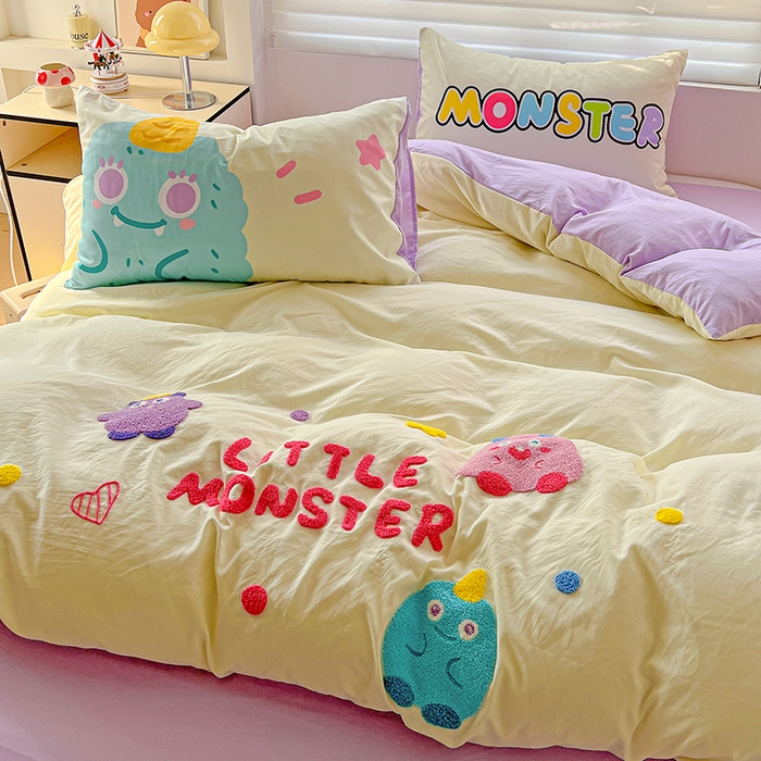 91家纺网 家纺一手货源 找家纺 海岛哥哥 2025新款大版毛巾绣四件套 毛毛小怪兽