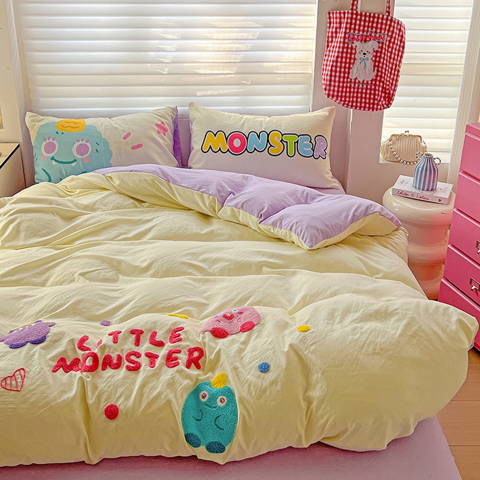 91家纺网 家纺一手货源 找家纺 海岛哥哥 2025新款大版毛巾绣四件套 毛毛小怪兽