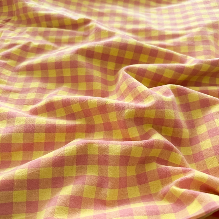 91家纺网 家纺一手货源 找家纺 侯先生家纺 2025新款全棉色织四件套纯棉被套床单四季款格子三件套 黄粉小格