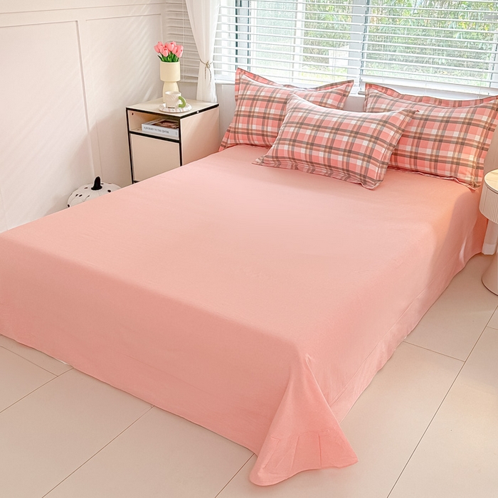 91家纺网 家纺一手货源 找家纺 侯先生家纺 2025新款全棉色织四件套纯棉被套床单四季款格子三件套 简兮-粉