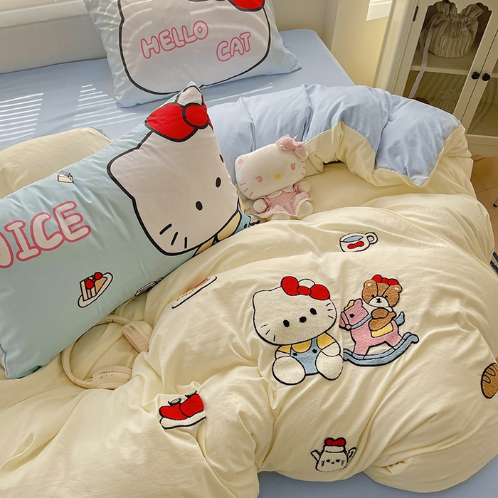 91家纺网 家纺一手货源 找家纺 海岛哥哥 2025新款大版毛巾绣四件套 木马凯蒂