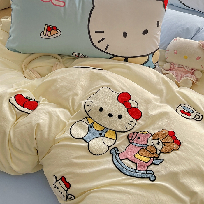 91家纺网 家纺一手货源 找家纺 海岛哥哥 2025新款大版毛巾绣四件套 木马凯蒂