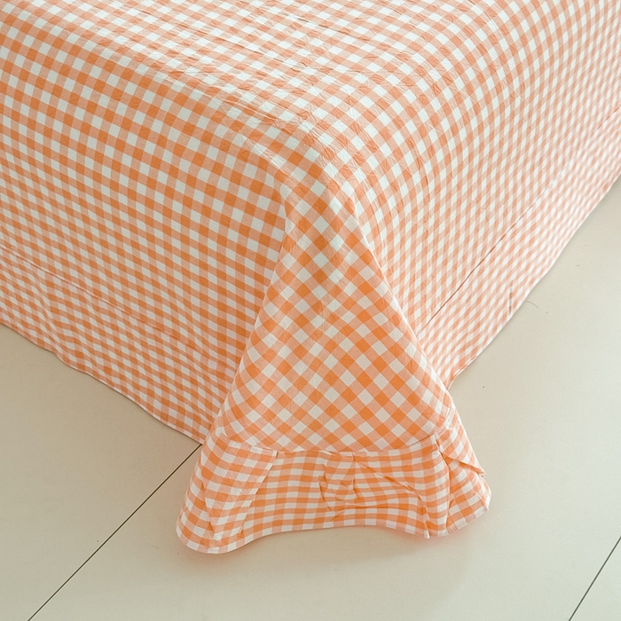 91家纺网 家纺一手货源 找家纺 侯先生家纺 2025新款全棉色织四件套纯棉被套床单四季款格子三件套 桔粉小格