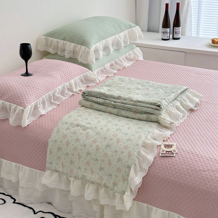 91家纺网 家纺一手货源 找家纺 佰织鑫家居 2025新款A类PE凉感豆复合凉豆豆软凉席三件套 夏至