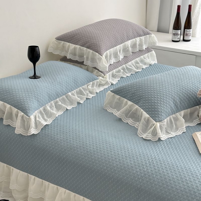 91家纺网 家纺一手货源 找家纺 佰织鑫家居 2025新款A类PE凉感豆复合凉豆豆软凉席三件套 海盐蓝