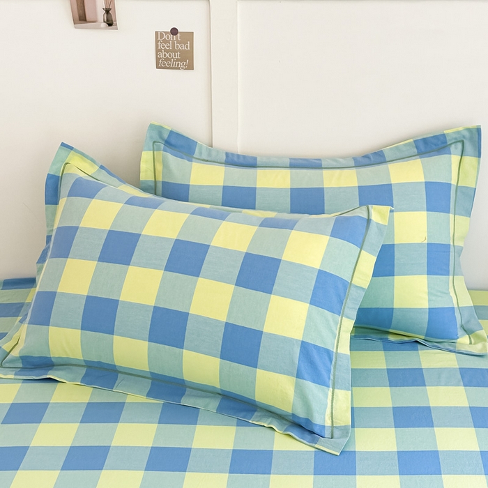 91家纺网 家纺一手货源 找家纺 侯先生家纺 2025新款全棉色织四件套纯棉被套床单四季款格子三件套 蓝黄中格