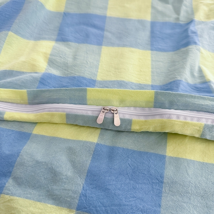 91家纺网 家纺一手货源 找家纺 侯先生家纺 2025新款全棉色织四件套纯棉被套床单四季款格子三件套 蓝黄中格