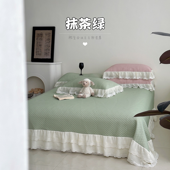 佰织鑫家居 2025新款A类PE凉感豆复合凉豆豆软凉席三件套 抹茶绿