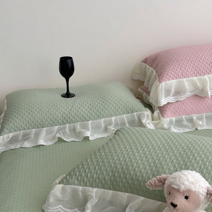 91家纺网 家纺一手货源 找家纺 佰织鑫家居 2025新款A类PE凉感豆复合凉豆豆软凉席三件套 抹茶绿