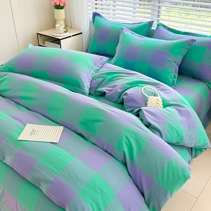 91家纺网 家纺一手货源 找家纺 侯先生家纺 2025新款全棉色织四件套纯棉被套床单四季款格子三件套 绿野仙踪大格