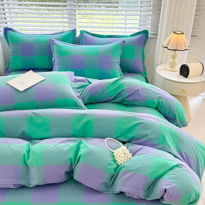 91家纺网 家纺一手货源 找家纺 侯先生家纺 2025新款全棉色织四件套纯棉被套床单四季款格子三件套 绿野仙踪大格