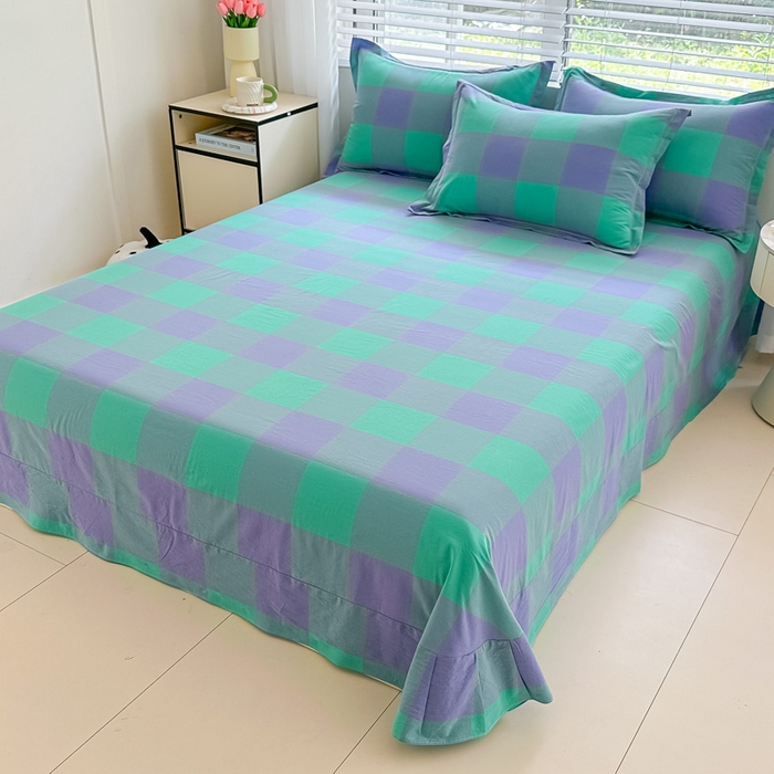 91家纺网 家纺一手货源 找家纺 侯先生家纺 2025新款全棉色织四件套纯棉被套床单四季款格子三件套 绿野仙踪大格