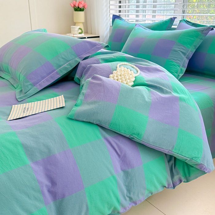 91家纺网 家纺一手货源 找家纺 侯先生家纺 2025新款全棉色织四件套纯棉被套床单四季款格子三件套 绿野仙踪大格