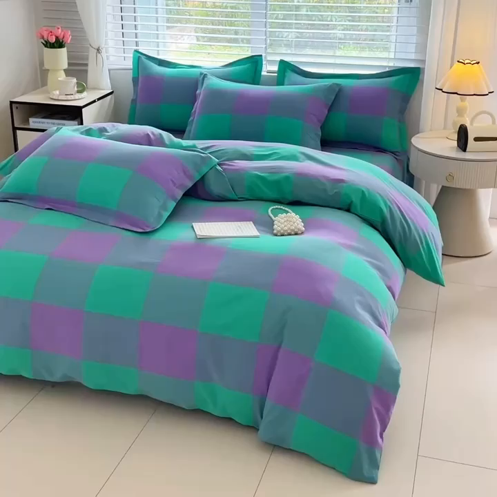 91家纺网 家纺一手货源 找家纺 侯先生家纺 2025新款全棉色织四件套纯棉被套床单四季款格子三件套 绿野仙踪大格