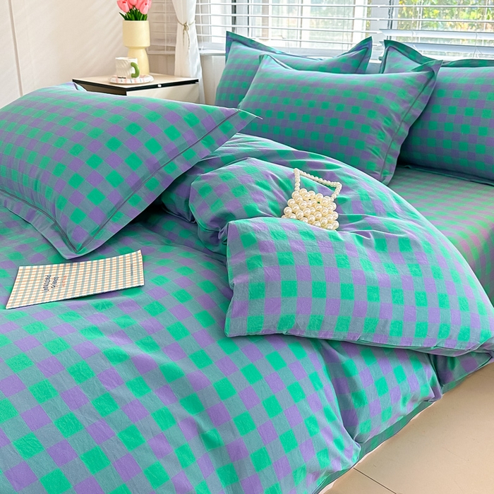 91家纺网 家纺一手货源 找家纺 侯先生家纺 2025新款全棉色织四件套纯棉被套床单四季款格子三件套 绿野仙踪小格