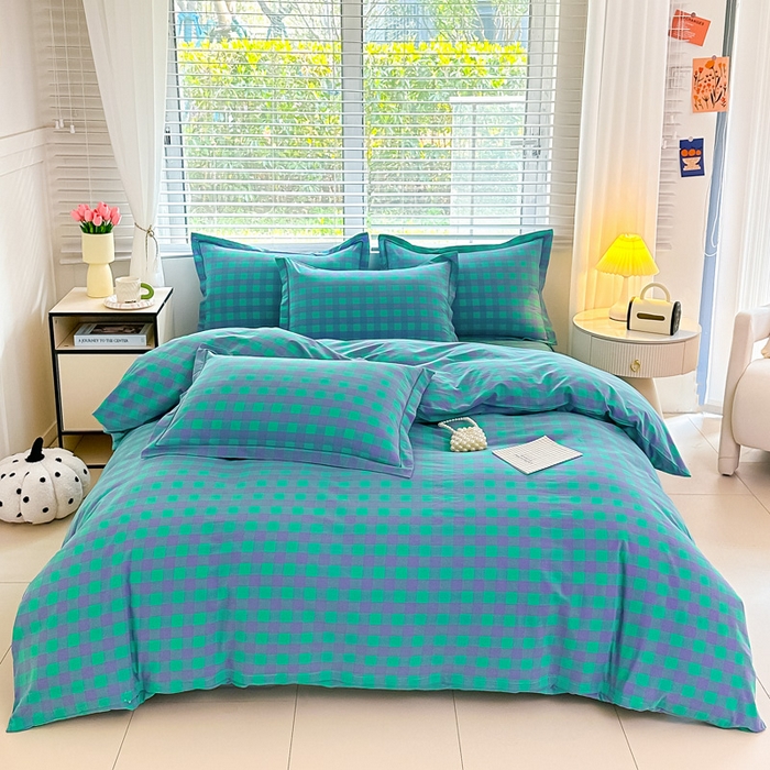 91家纺网 家纺一手货源 找家纺 侯先生家纺 2025新款全棉色织四件套纯棉被套床单四季款格子三件套 绿野仙踪小格