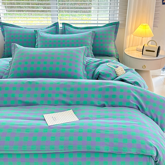 91家纺网 家纺一手货源 找家纺 侯先生家纺 2025新款全棉色织四件套纯棉被套床单四季款格子三件套 绿野仙踪小格