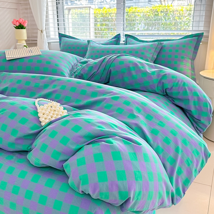 91家纺网 家纺一手货源 找家纺 侯先生家纺 2025新款全棉色织四件套纯棉被套床单四季款格子三件套 绿野仙踪小格