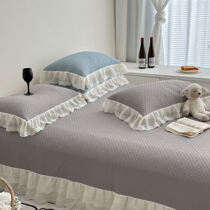 91家纺网 家纺一手货源 找家纺 佰织鑫家居 2025新款A类PE凉感豆复合凉豆豆软凉席三件套 烟熏灰