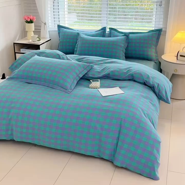 91家纺网 家纺一手货源 找家纺 侯先生家纺 2025新款全棉色织四件套纯棉被套床单四季款格子三件套 绿野仙踪小格