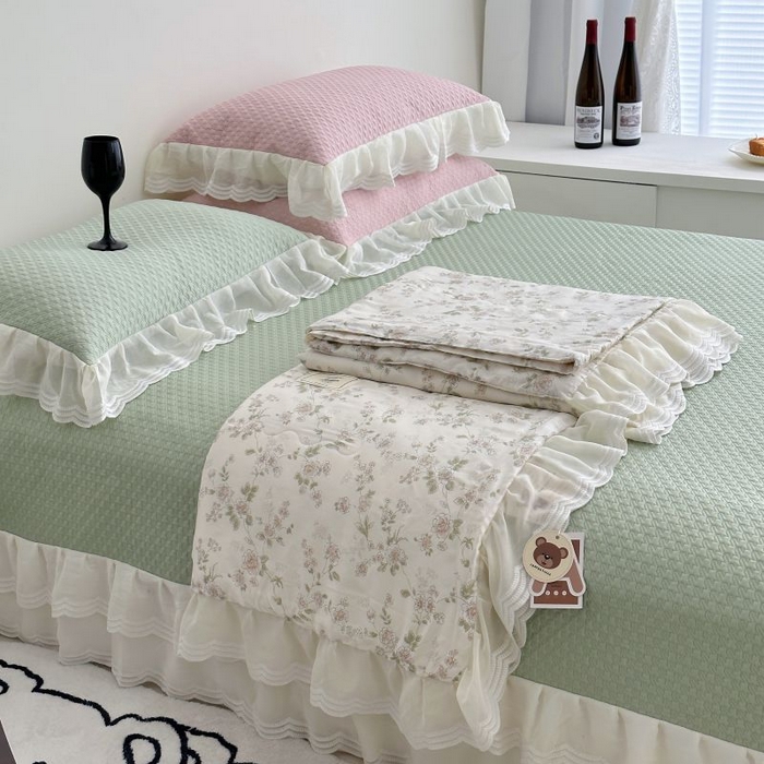 91家纺网 家纺一手货源 找家纺 佰织鑫家居 2025新款A类PE凉感豆复合凉豆豆软凉席三件套 留白