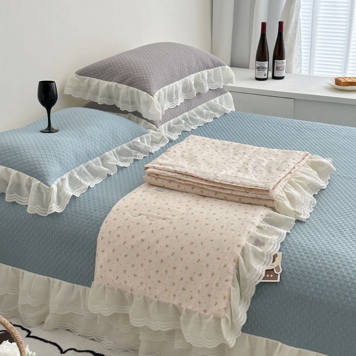 91家纺网 家纺一手货源 找家纺 佰织鑫家居 2025新款A类PE凉感豆复合凉豆豆软凉席三件套 小花黄