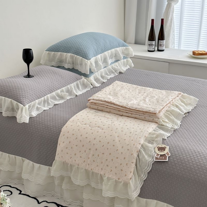 91家纺网 家纺一手货源 找家纺 佰织鑫家居 2025新款A类PE凉感豆复合凉豆豆软凉席三件套 小花黄