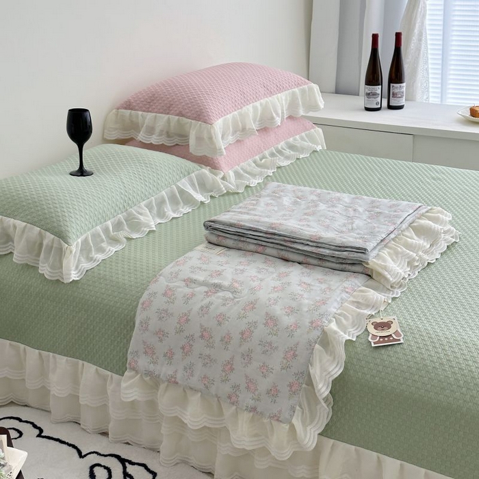 91家纺网 家纺一手货源 找家纺 佰织鑫家居 2025新款A类PE凉感豆复合凉豆豆软凉席三件套 盎然