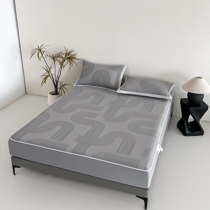 91家纺网 家纺一手货源 找家纺 禧禾 2025新款PE高分子A类泡小豆色织提花提花凉席三件套-悠米 悠米-深灰