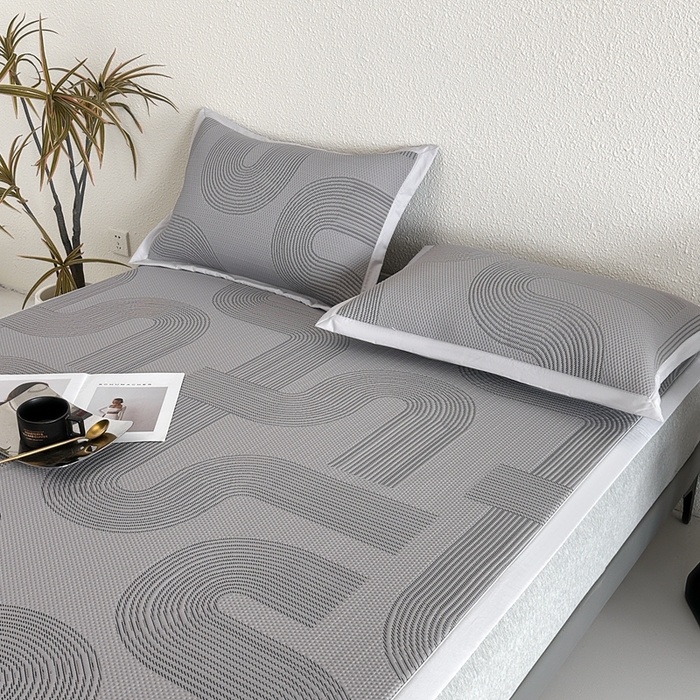 91家纺网 家纺一手货源 找家纺 禧禾 2025新款PE高分子A类泡小豆色织提花提花凉席三件套-悠米 悠米-深灰