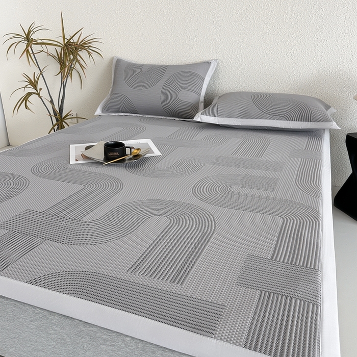 91家纺网 家纺一手货源 找家纺 禧禾 2025新款PE高分子A类泡小豆色织提花提花凉席三件套-悠米 悠米-深灰