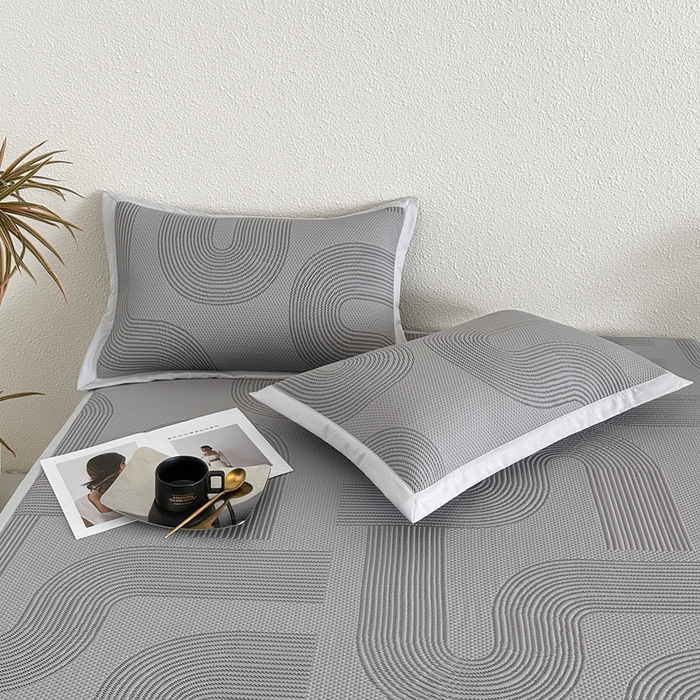 91家纺网 家纺一手货源 找家纺 禧禾 2025新款PE高分子A类泡小豆色织提花提花凉席三件套-悠米 悠米-深灰