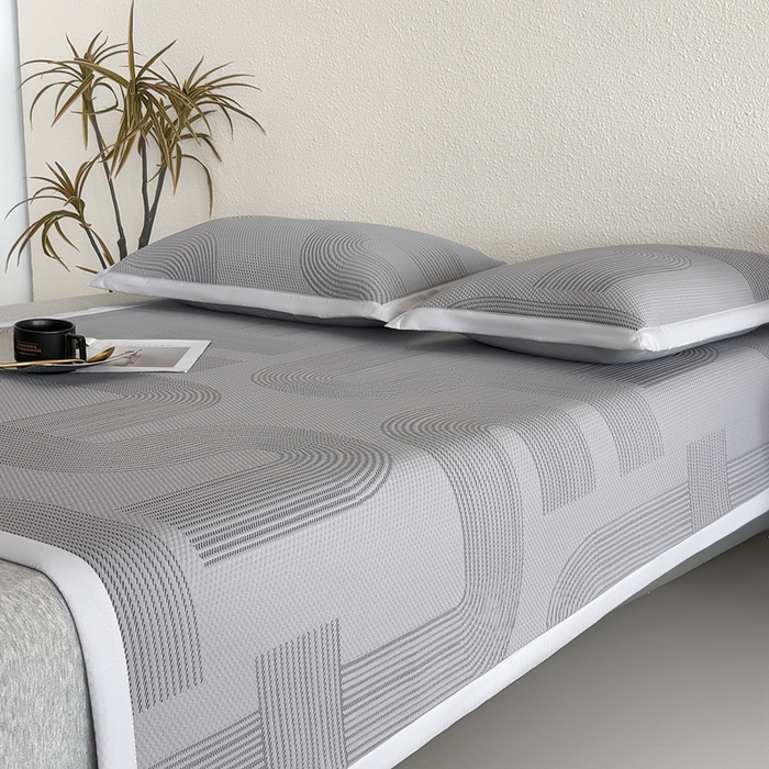 91家纺网 家纺一手货源 找家纺 禧禾 2025新款PE高分子A类泡小豆色织提花提花凉席三件套-悠米 悠米-深灰